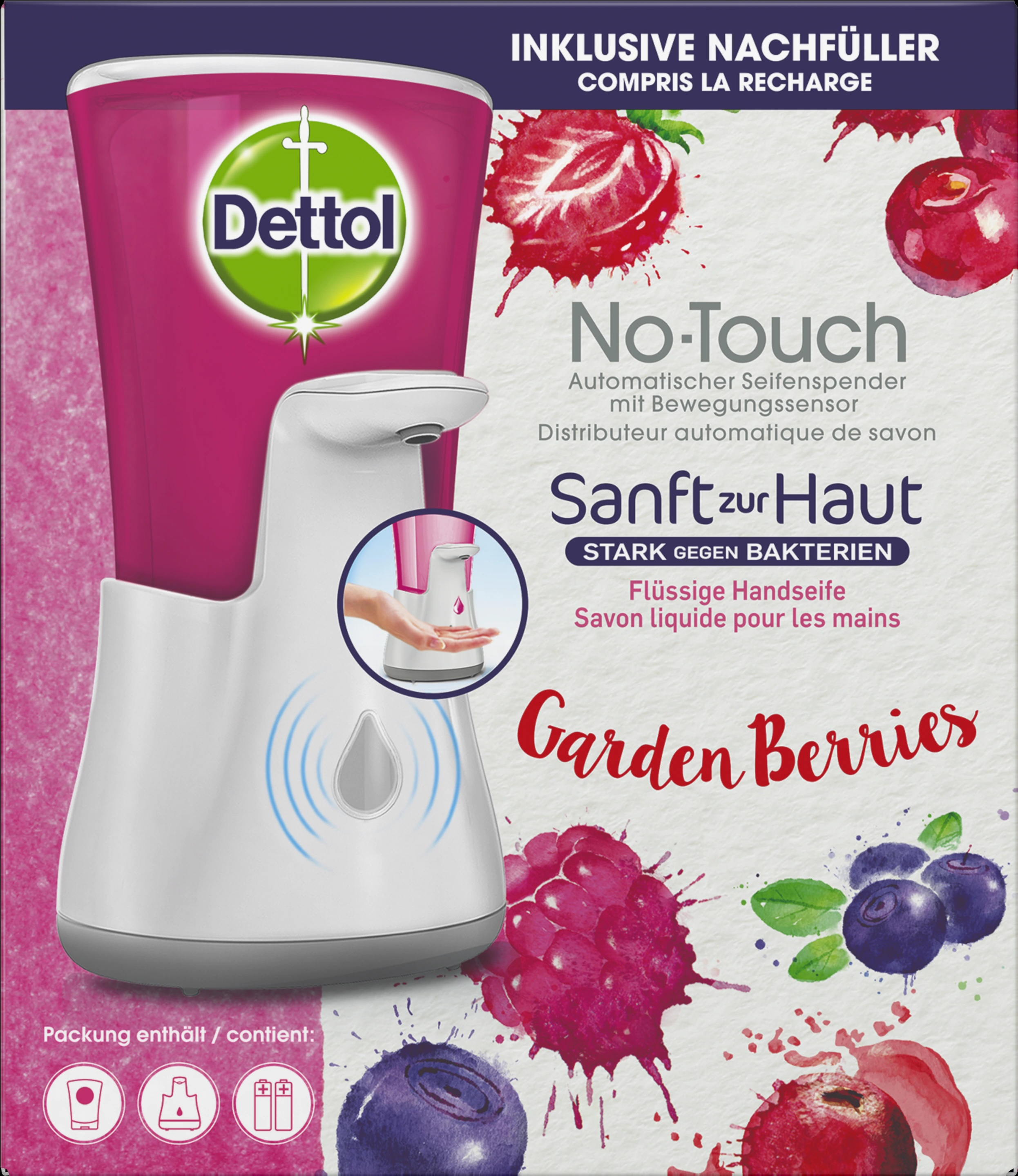 (250ml) No-Touch Starter Set Automatischer Seifen Spender inkl. Gardenberries Flüssigseife Hand Seife Batteriebetrieben (3078580) - Weiss