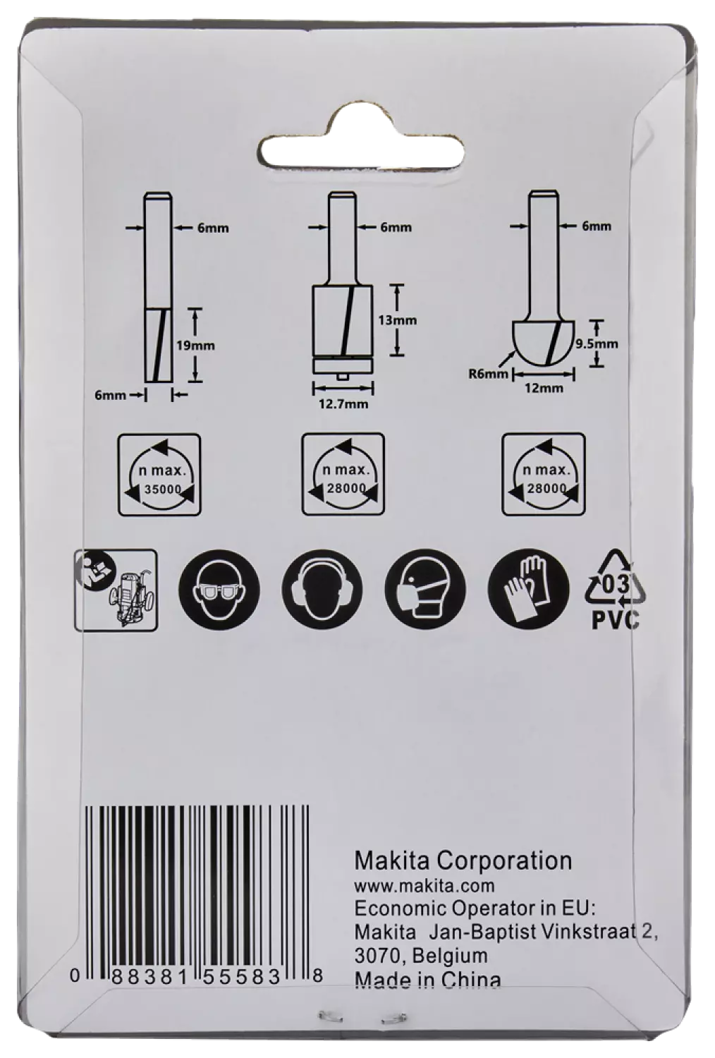 Makita D-70459 3-delige freesset - 6mm