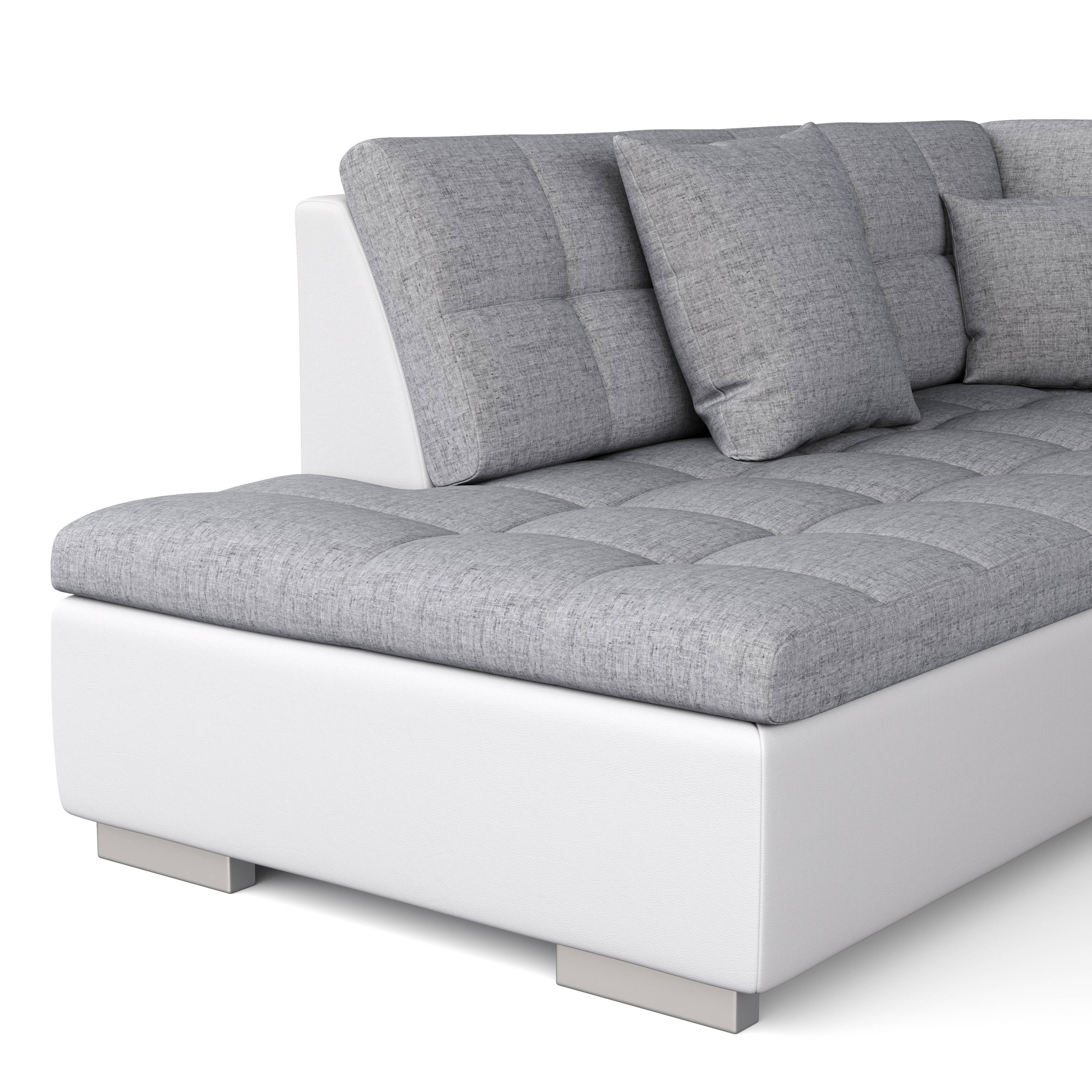 Ecksofa ARIA rechts grau/weiss