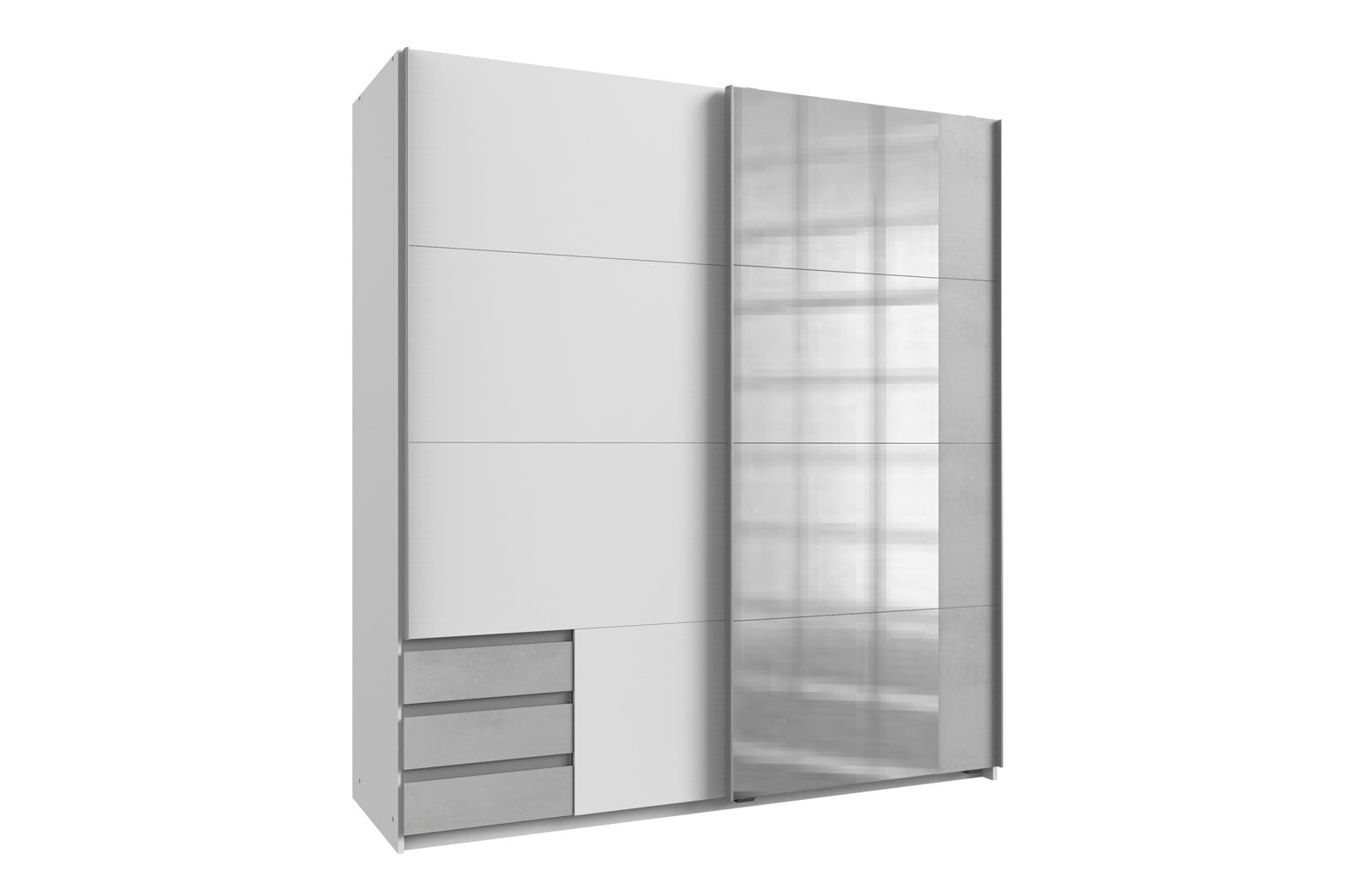 Schwebetürenschrank Emden, Weiß mit Spiegel