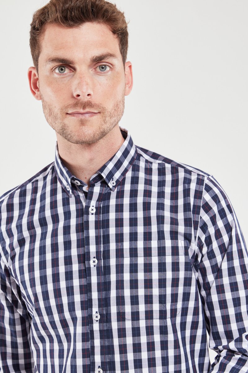 Chemise à carreaux droite - coton