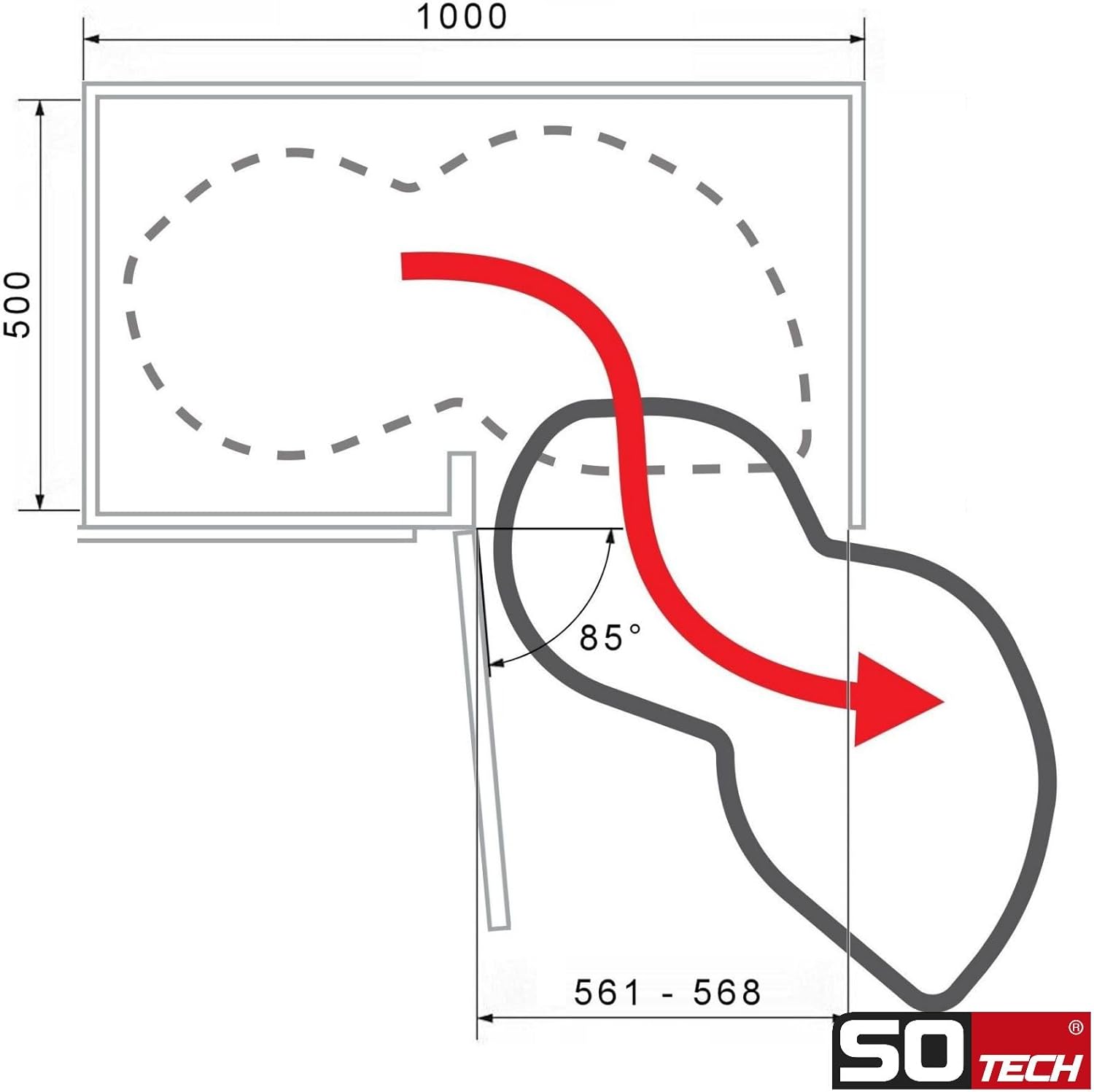SOTECH Lemans II Arena Pure anthrazit rechts ausschwenkend für Eckschrank mit 60 cm Türbreite und Lichter Schrankhöhe von 650-800 mm Kesseböhmer Eckschrankauszüge Schwenkauszug