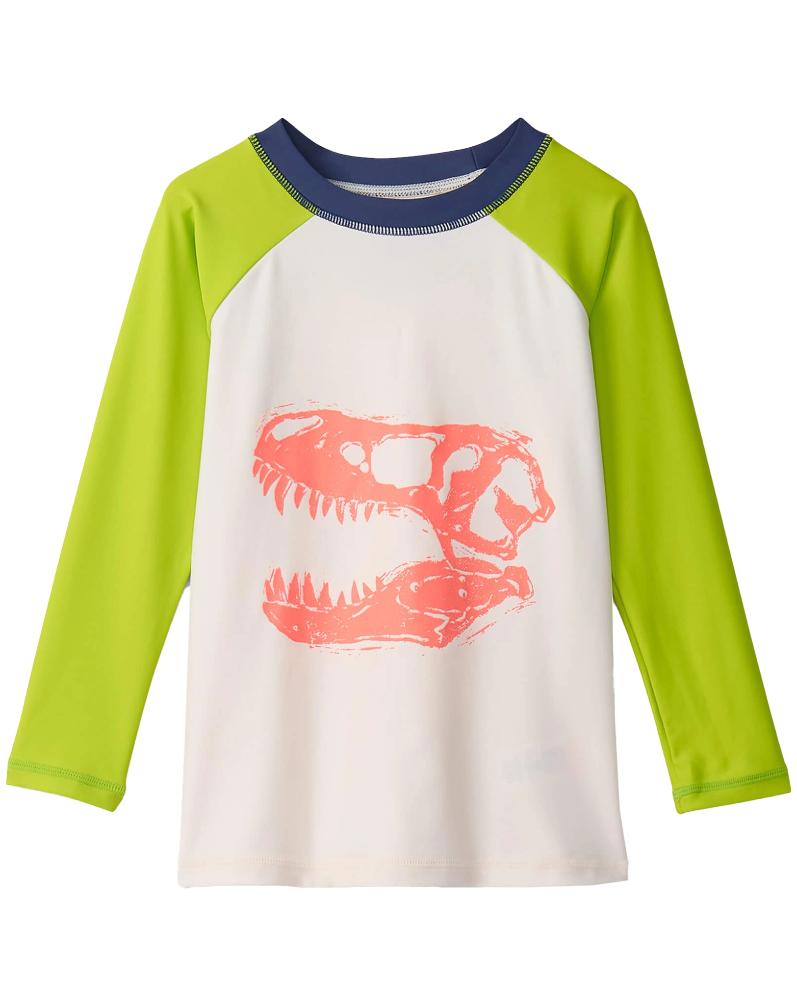 Langarm-Badeshirt DINO SKULL in weiß/grün
