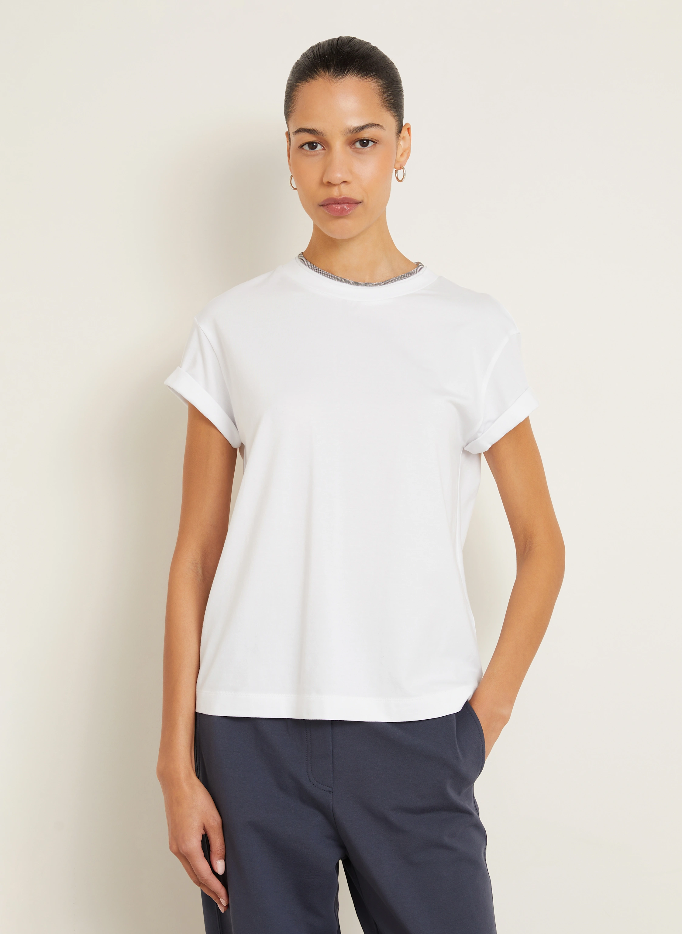 BRUNELLO CUCINELLI T-Shirt mit Zierperlen
