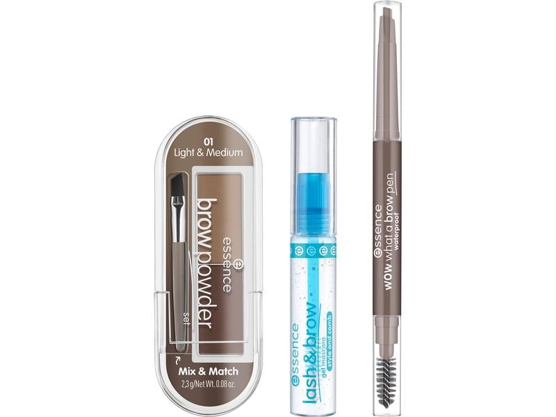 essence Geschenkset easy & WOW brow set light Set mit drei Brow-Produkten für perfekt gestylte blonde bis hellbraune Augenbrauen