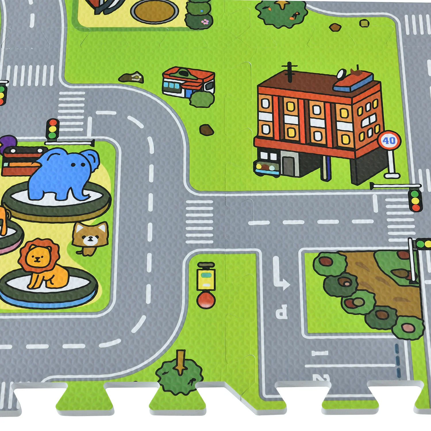 Juskys Kinder Puzzlematte Jascha 9 Teile - Stadt & Straßen – rutschfest – Spielmatte ab 10 Monate