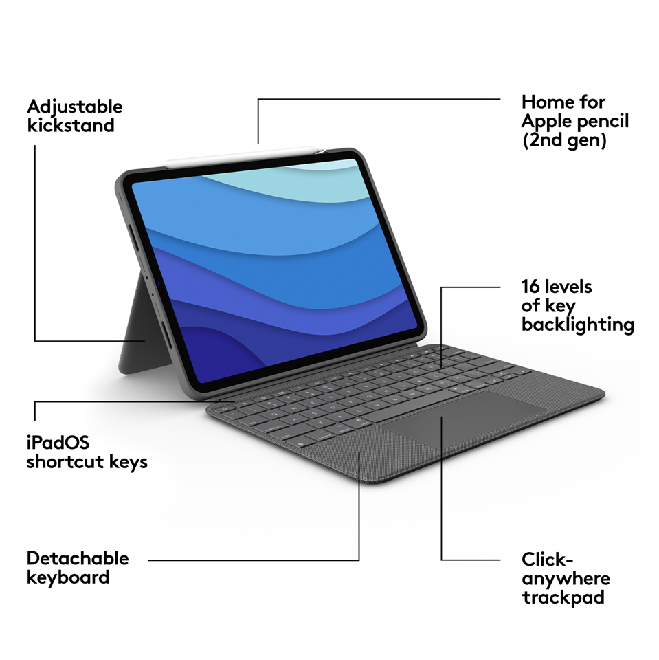 Logitech - Combo Touch Keyboard - Til iPad Pro ( Nordic Layout )