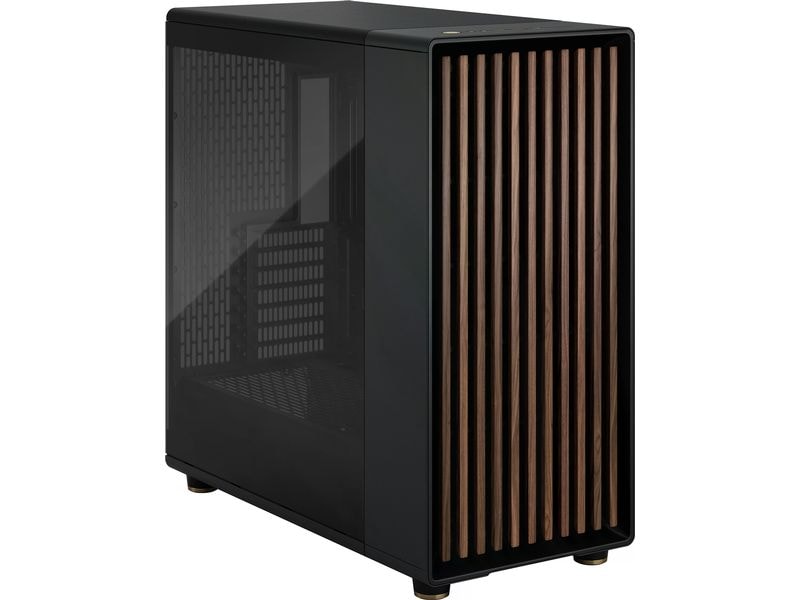 Fractal Design PC-Gehäuse North XL TG Schwarz Elegantes Gehäuse mit Seitenfenster und offener Front aus echtem Walnussholz
