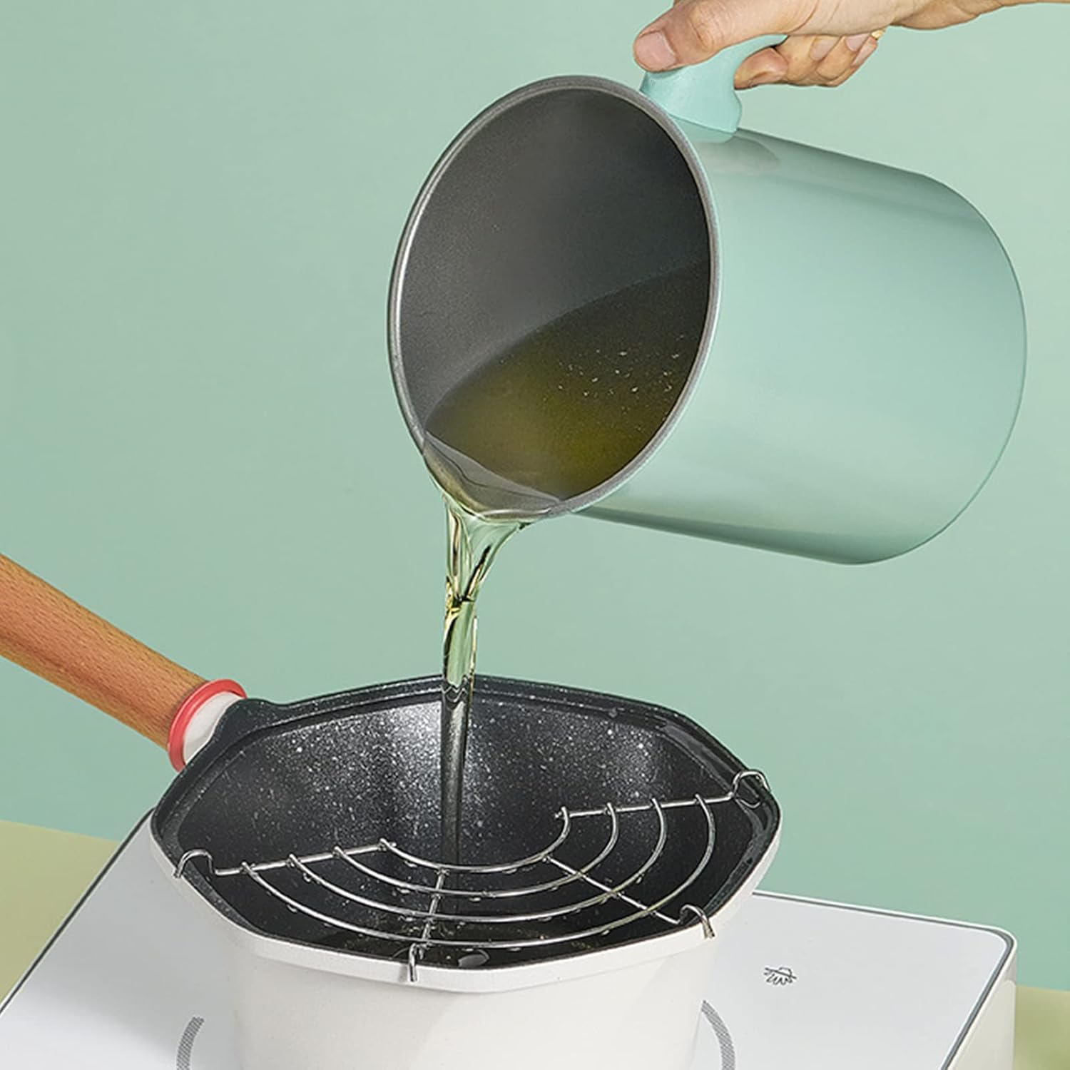 (1.4L) Öl Aufbewahrungs Behälter Speiseöl Filter Krug Fett Topf mit Filtersieb - Grün