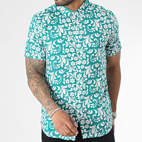 Chemise Manches Courtes Vert Blanc Floral