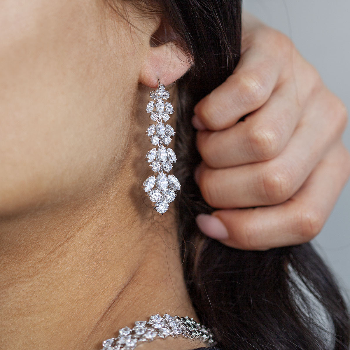 Boucles d'oreilles pendants argent 925 zirconias.