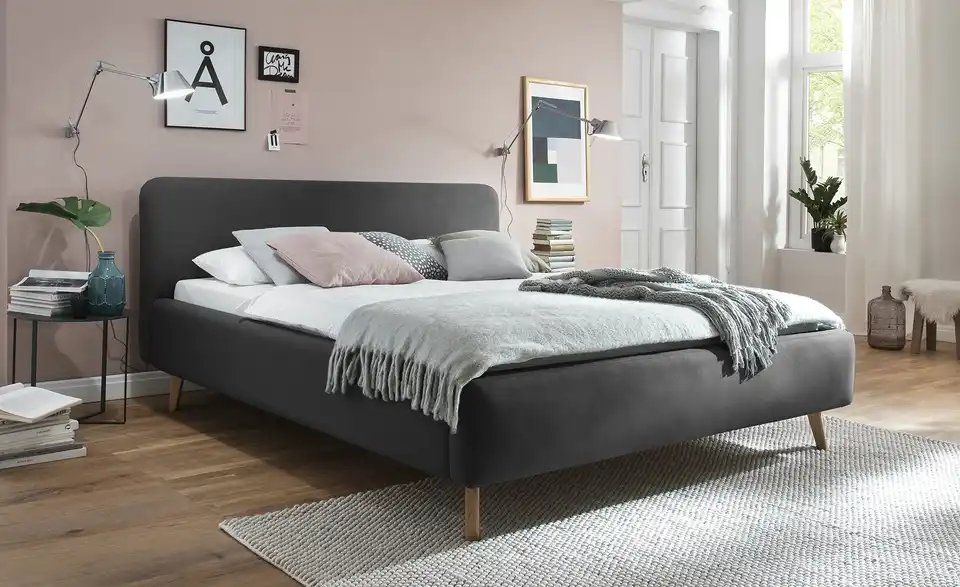 Polsterbettgestell Mattis Anthrazit Webstoff fein 140 cm ohne Bettkasten