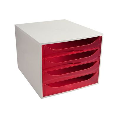 Exacompta Ecobox - Module de classement 4 tiroirs - gris/framboise transparent