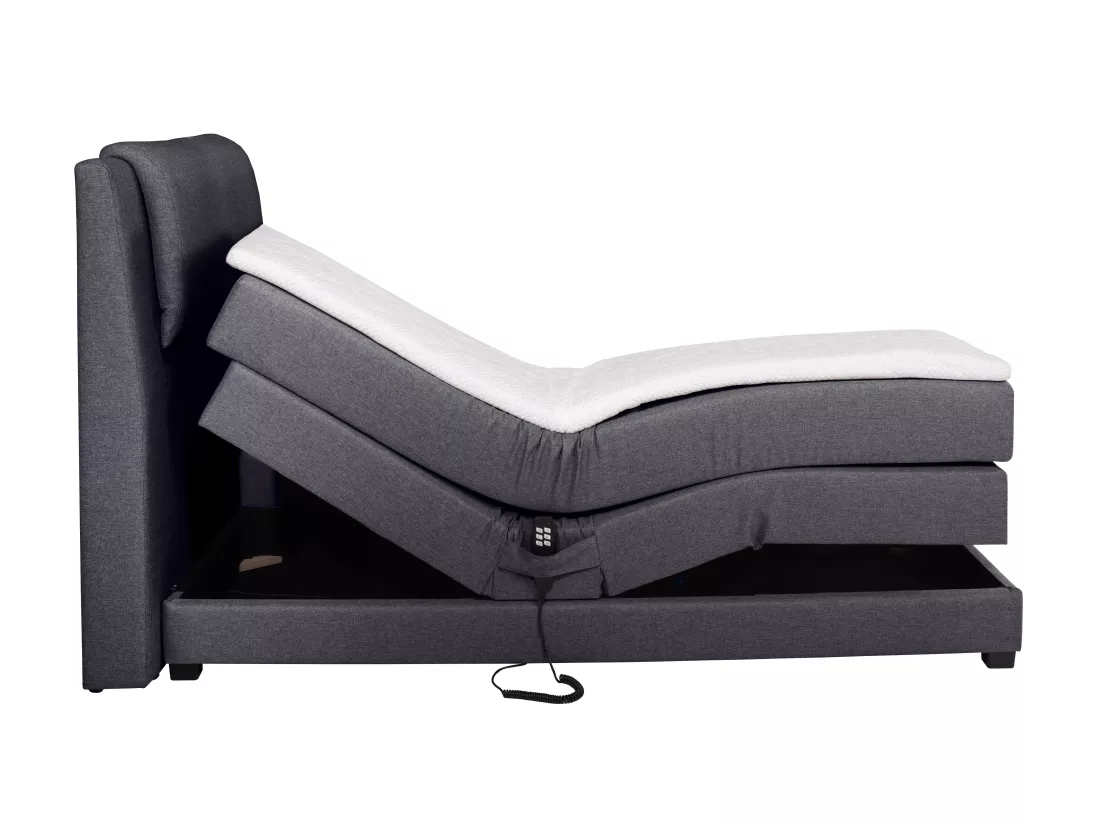 Ensemble complet boxspring tête de lit + sommiers relaxation électrique + matelas + surmatelas - 100 x 200 cm - Tissu - Anthracite - CASTEL II de PALACIO