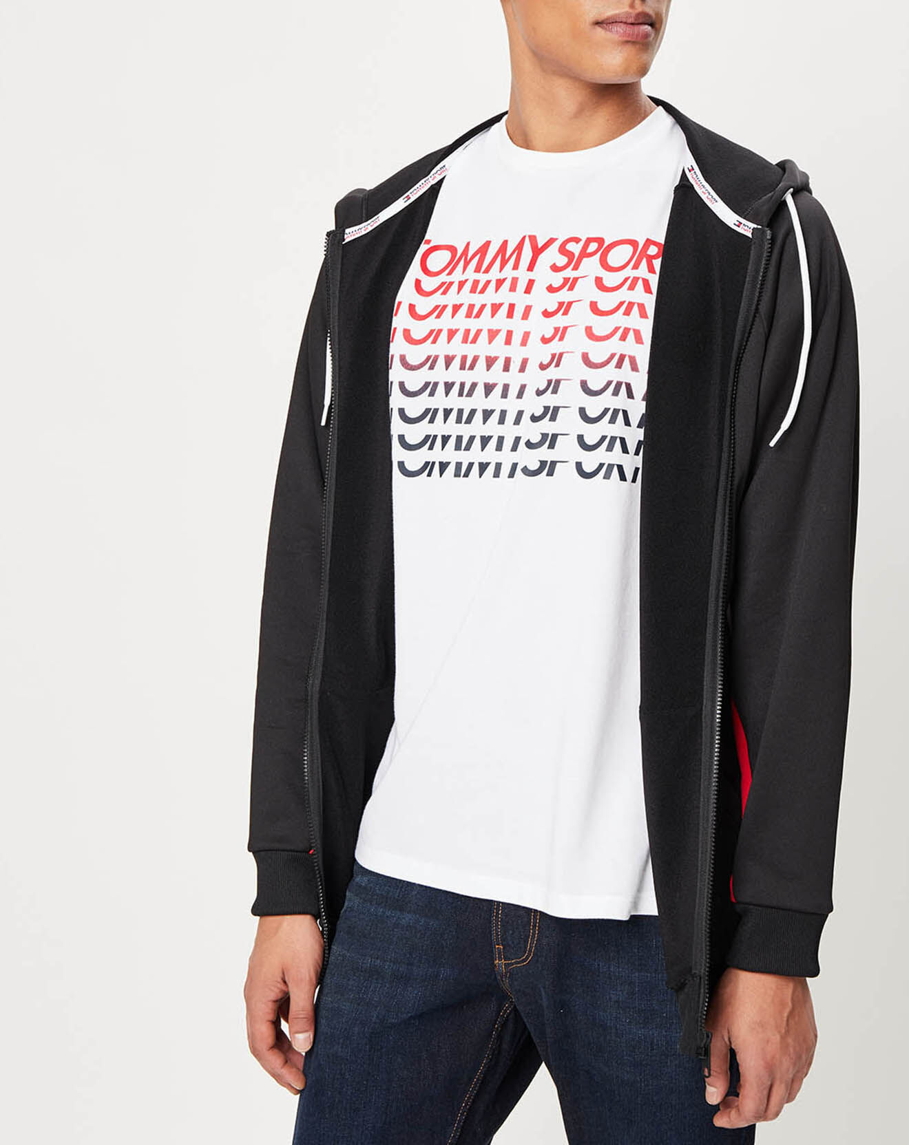 Tommy Hilfiger Sweat Sport zippé noir/rouge/blanc