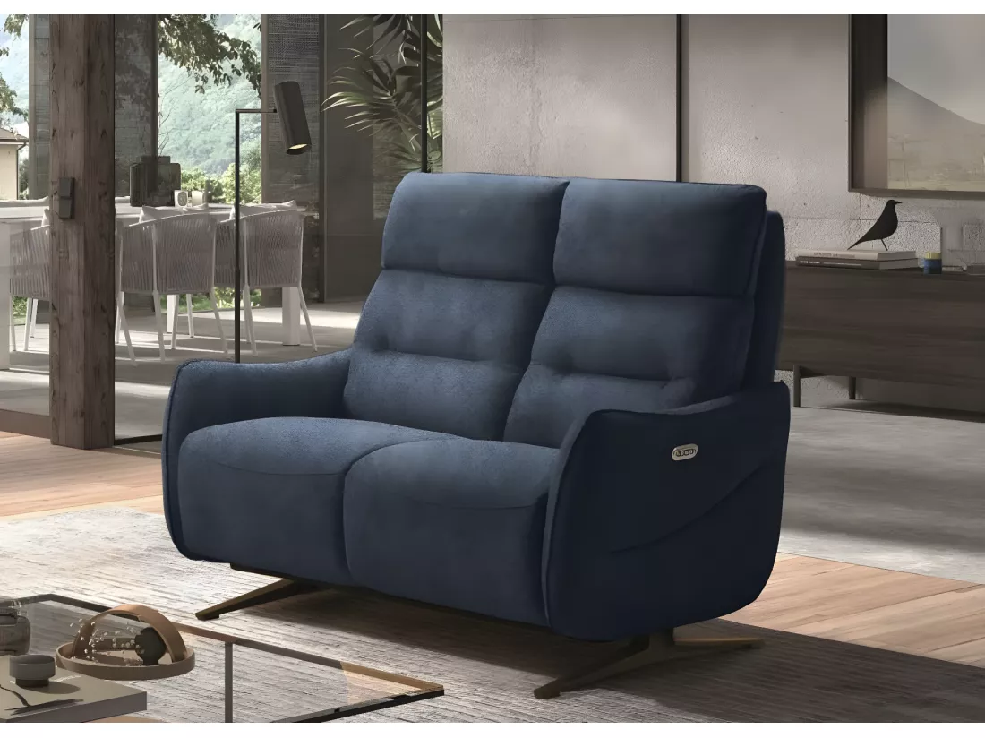 Canapé de relaxation en microfibre Kondonia-Couleur Bleu foncé-Système Fixe - sans relax-2 places