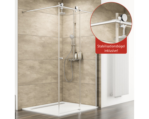 Inloopdouchecabine inclusief schuifdeur Schulte MasterClass, breedte 120 cm, rechtsdraaiend, helder glas, profielkleur chroom