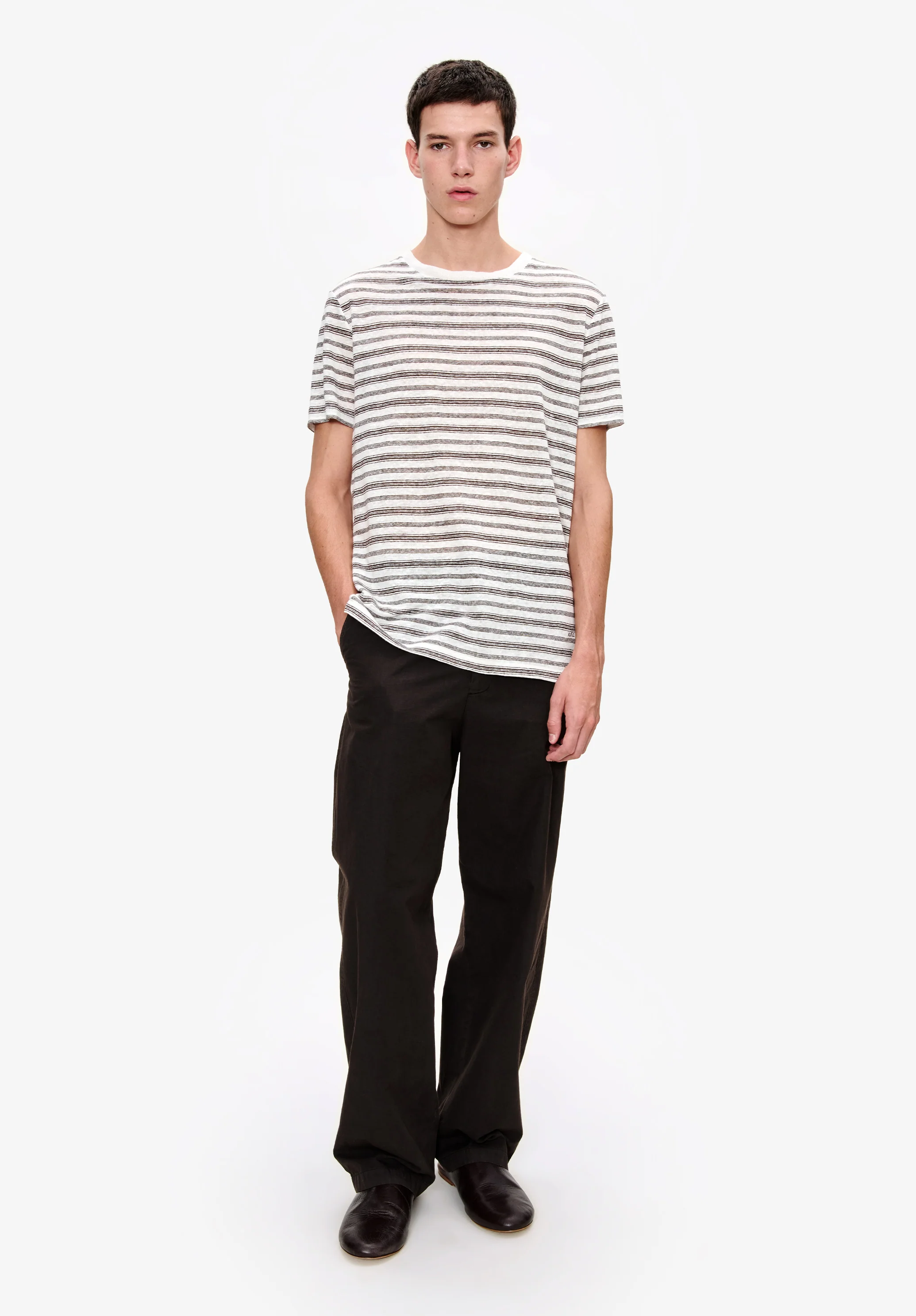 t-shirt manches courtes raye - Marron
