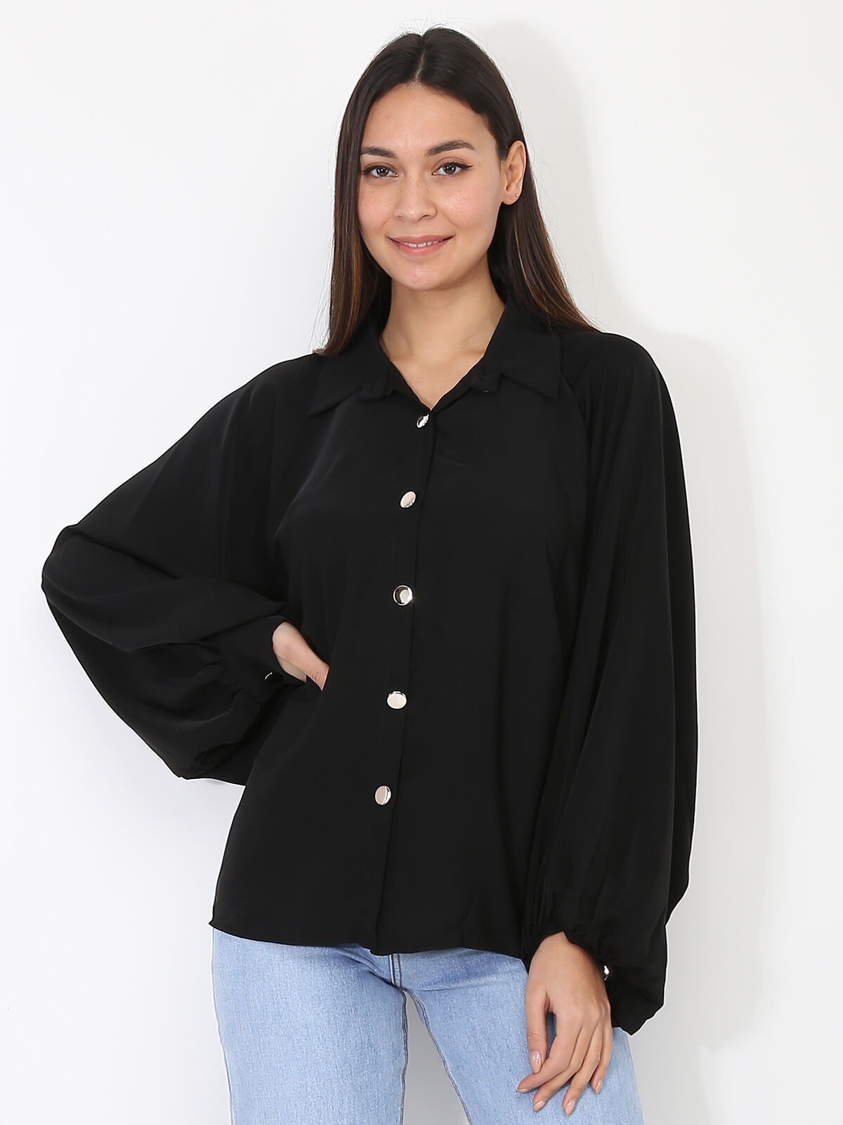 Chemise à manches chauve-souris- Noir