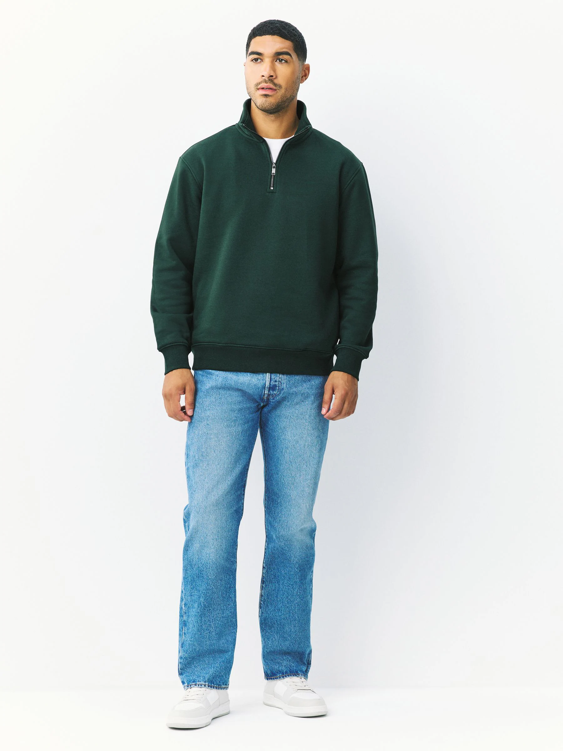 Groen - Kwartrits - Sweatshirt van jersey met hoog katoengehalte