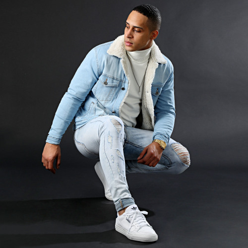 Veste Jean A Col Mouton 5000 Bleu Wash