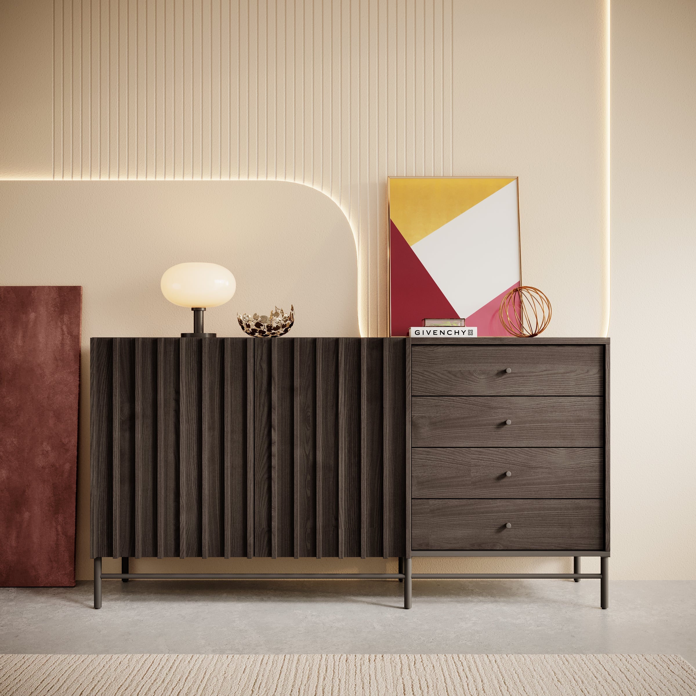 Meubella - Dressoir Paz - Donker eiken - 165 cm