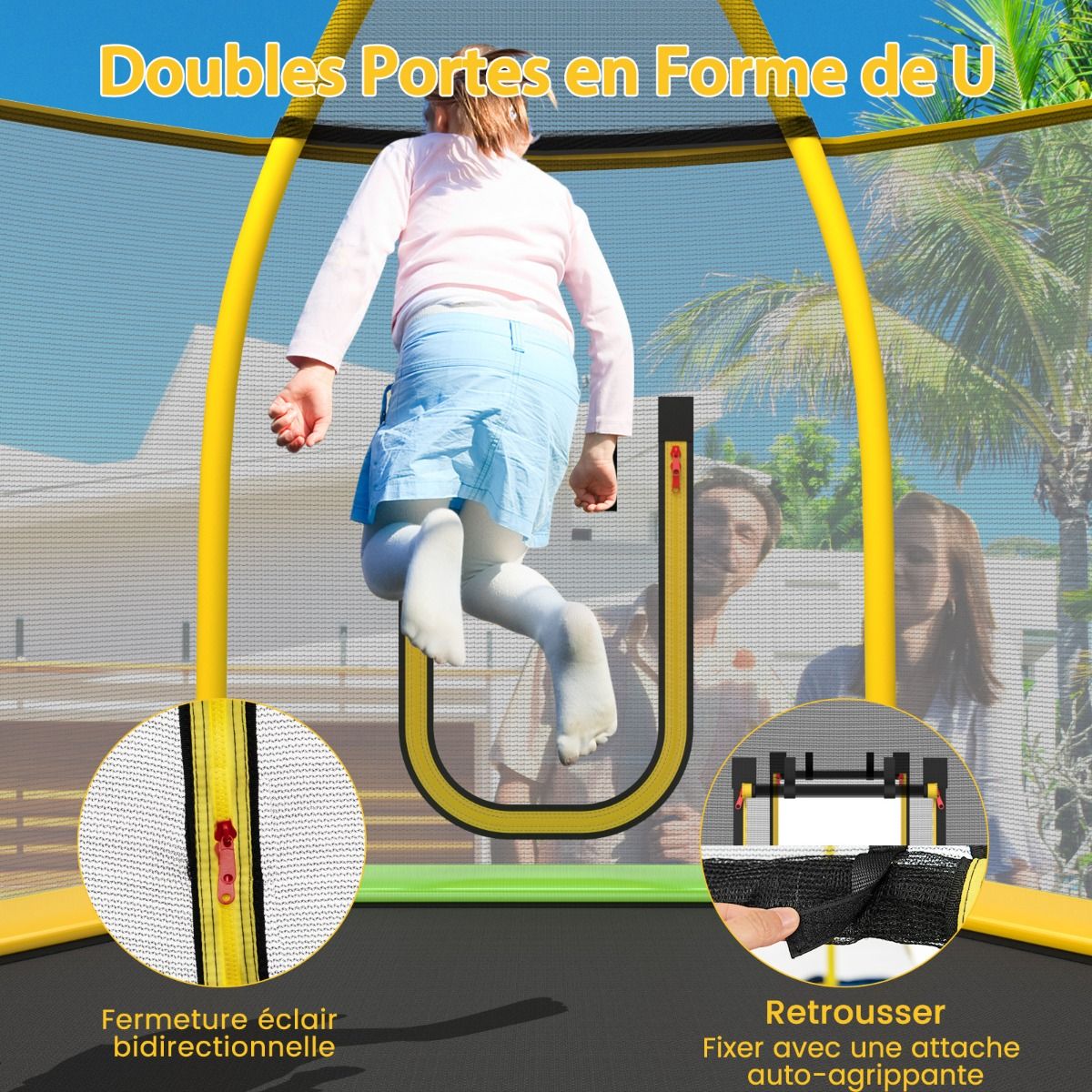 Trampoline Extérieur Ø 223cm avec Toboggan&Echelle avec Filet de Sécurité 2 Portes en U Charge 270kg pour 2-3 Enfants de 3 Ans+ Bleu/Vert - Lidl-Manfred