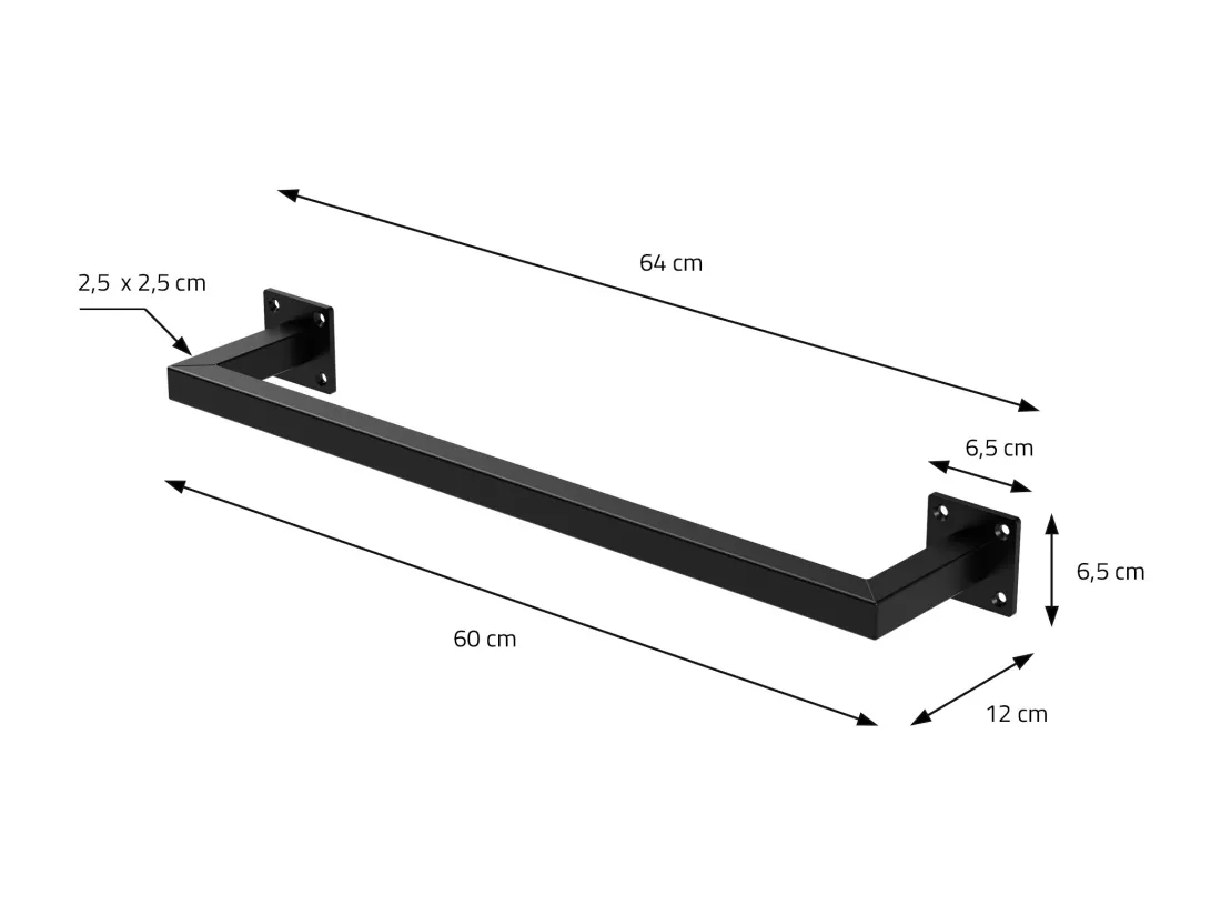 2x Tringle à vêtements tringle de support noir montage mural porte-manteau 60 cm