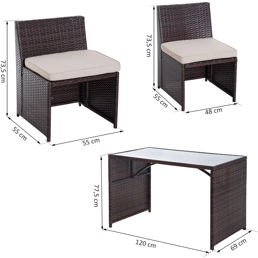 Outsunny Polyrattan Garnitur als 5-teiliges Set braun, cremeweiß