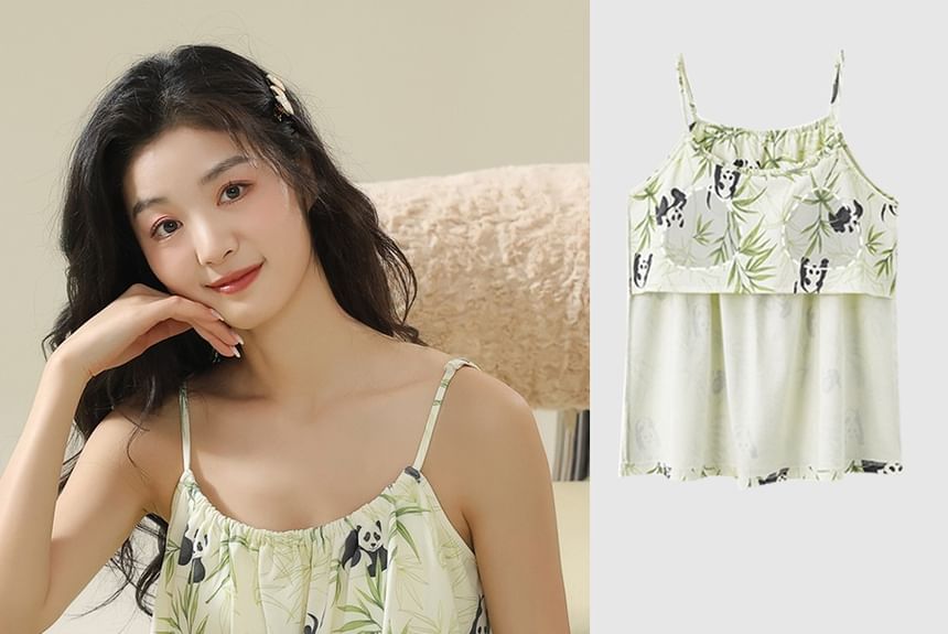 Jeony - Loungewearset: Gevoerde top met pandaprint en korte broek