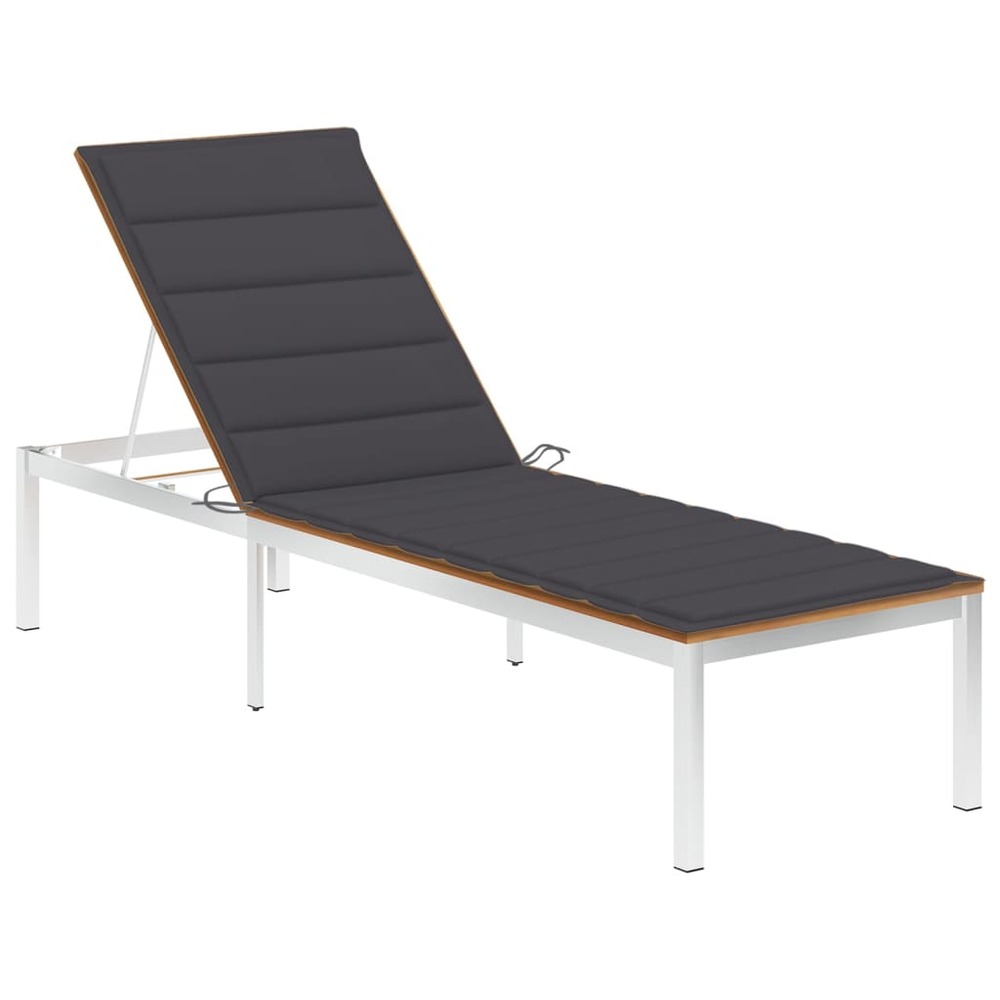 Transat chaise longue bain de soleil lit de jardin terrasse meuble d'extérieur avec coussin bois d'acacia et acier inoxydable