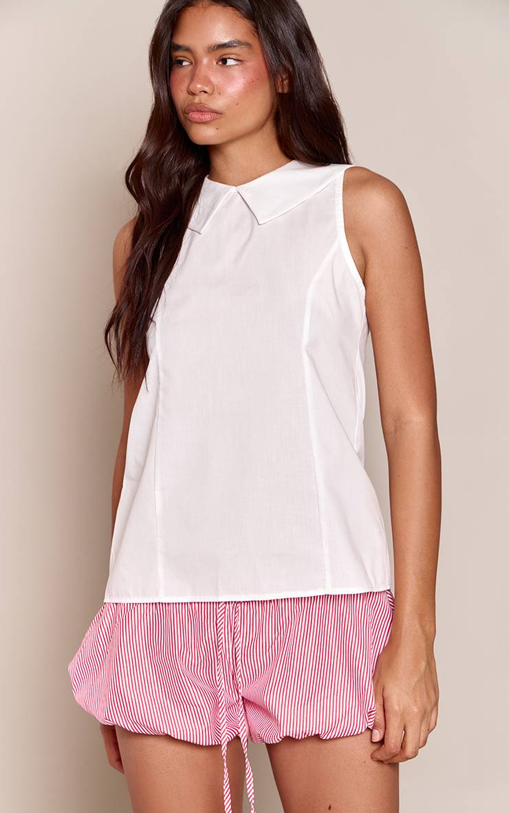 Blanc Haut Long En Popeline De Coton Avec Détail Col Chemise