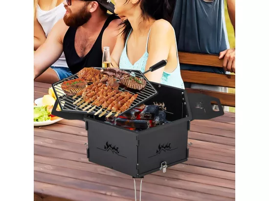 Barbecue de Charbon de Bois Portable avec Grille Rotative à 360°, Barbecue Portable avec Poignées Corps et Pieds Pliables, pour Pique-Nique, CamBoisg, Randonnée