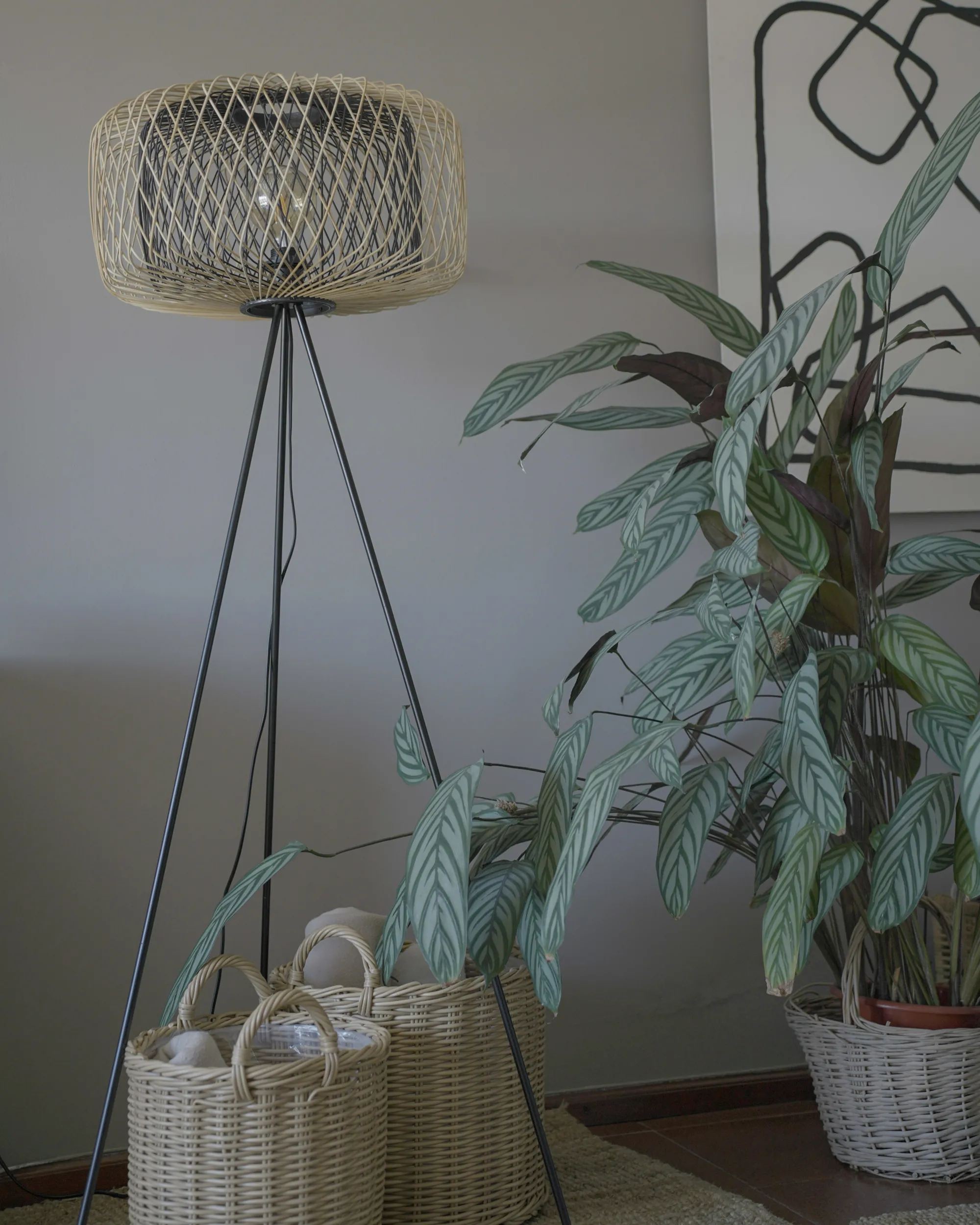Staande lamp JAVARI Bamboehout Bruin/zwart