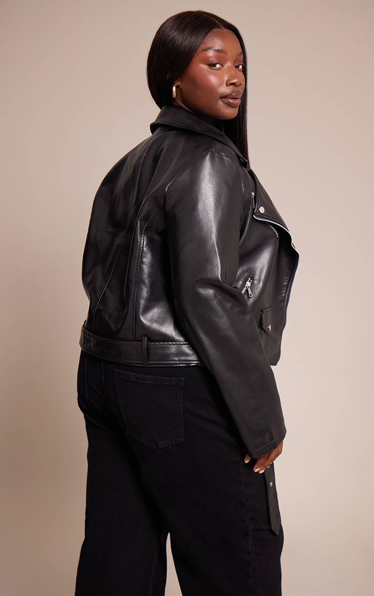 Noir Veste De Motard Grande Taille En Synthétiquecuir Avec Détails Zippés