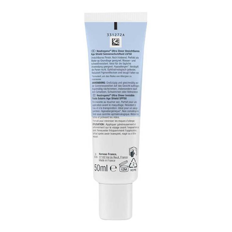 Neutrogena Ultra Sheer unsichtbares Age-Shield Sonnschutzfluid LSF50, 50 ml