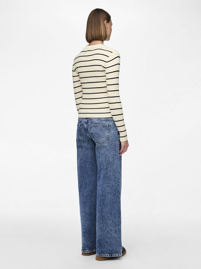 Pieces PCCRISTA LS O-NECK KNIT NOOS BC Birch/black narrow