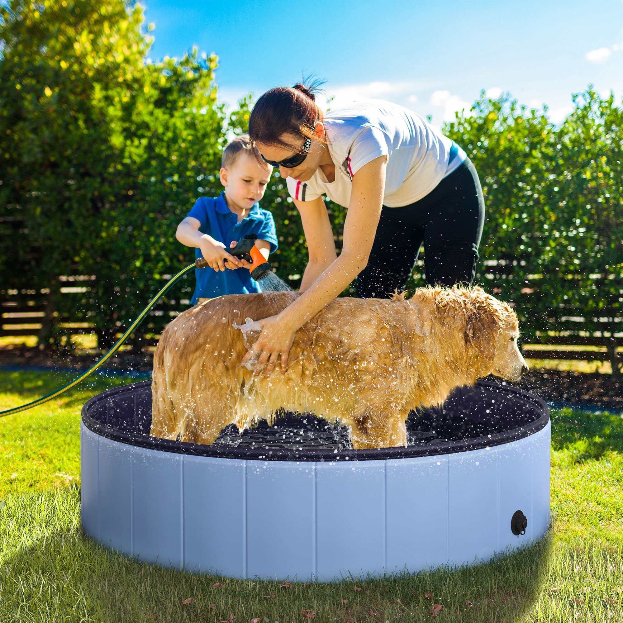 PawHut Hundepool mit Wasserablassventil blau 120 x 30 cm (ØxH)