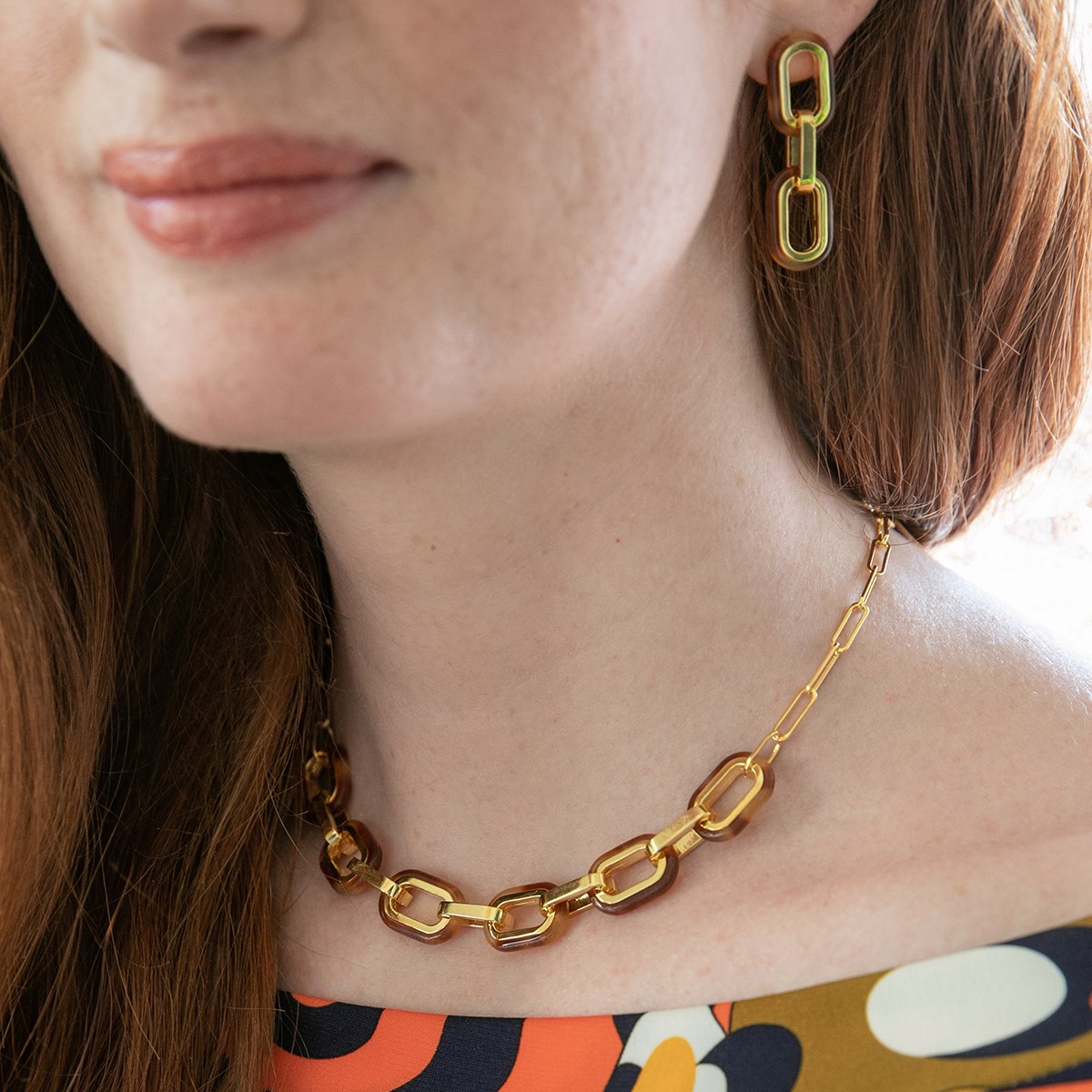 Collier En Argent Rectangle Doré Et Acétate écaille Marron Anaïs