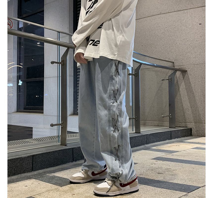 Koiyua - Rechte jeans met vetersluiting
