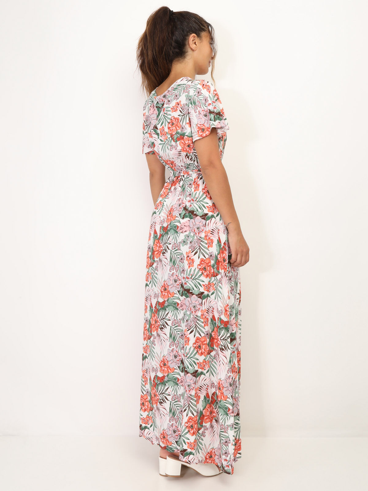 Robe cache coeur à motif fleurs- Blanc