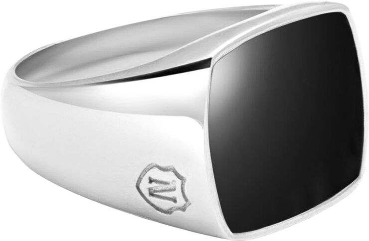 Nialaya Men's Silver Signet Ring with Onyx Red
