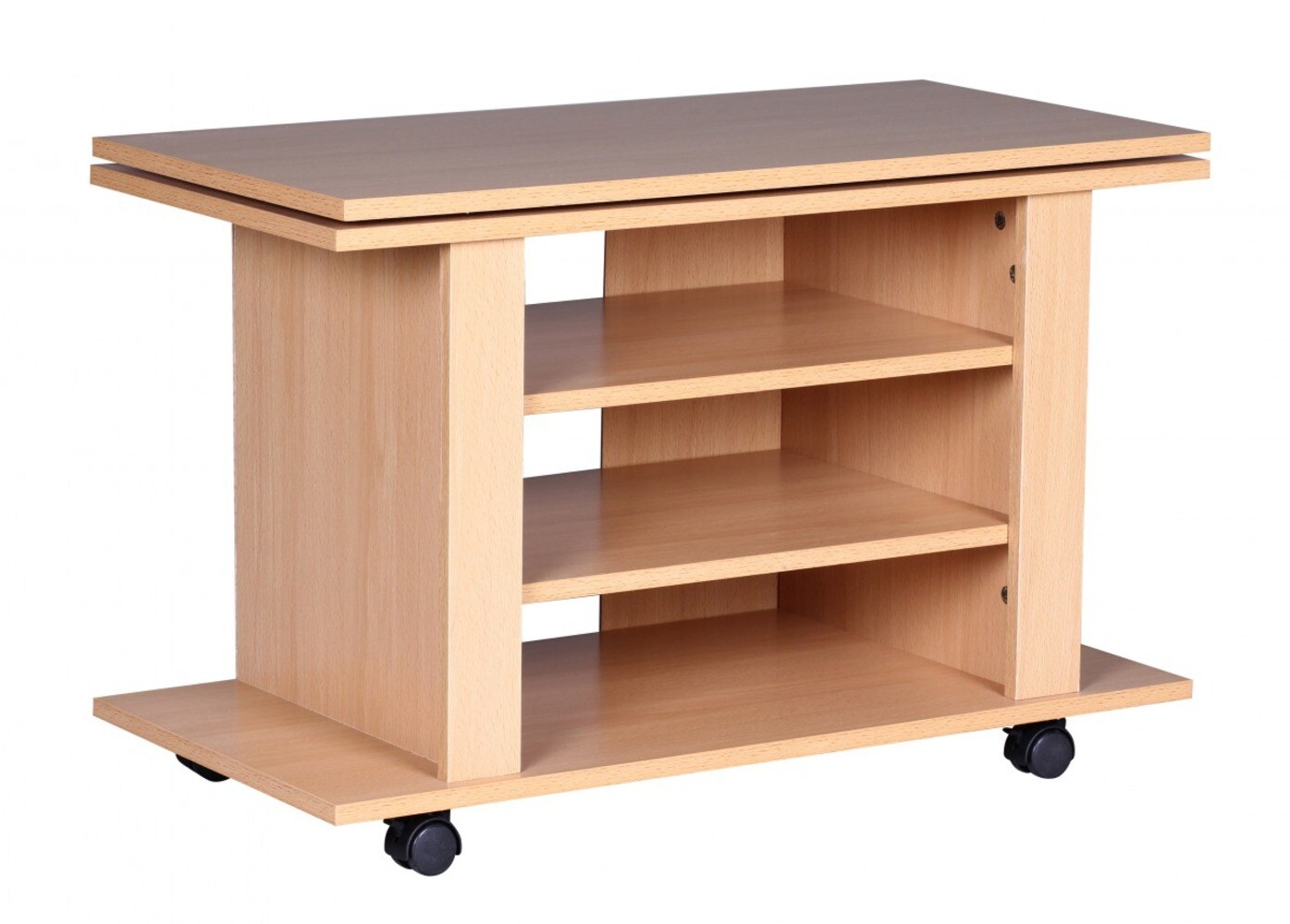 KADIMA DESIGN TV HiFi Bank in Buchenholz, modernes Design, drehbar und rollbar, mit 3 Ebenen, perfekt für Wohnbereiche