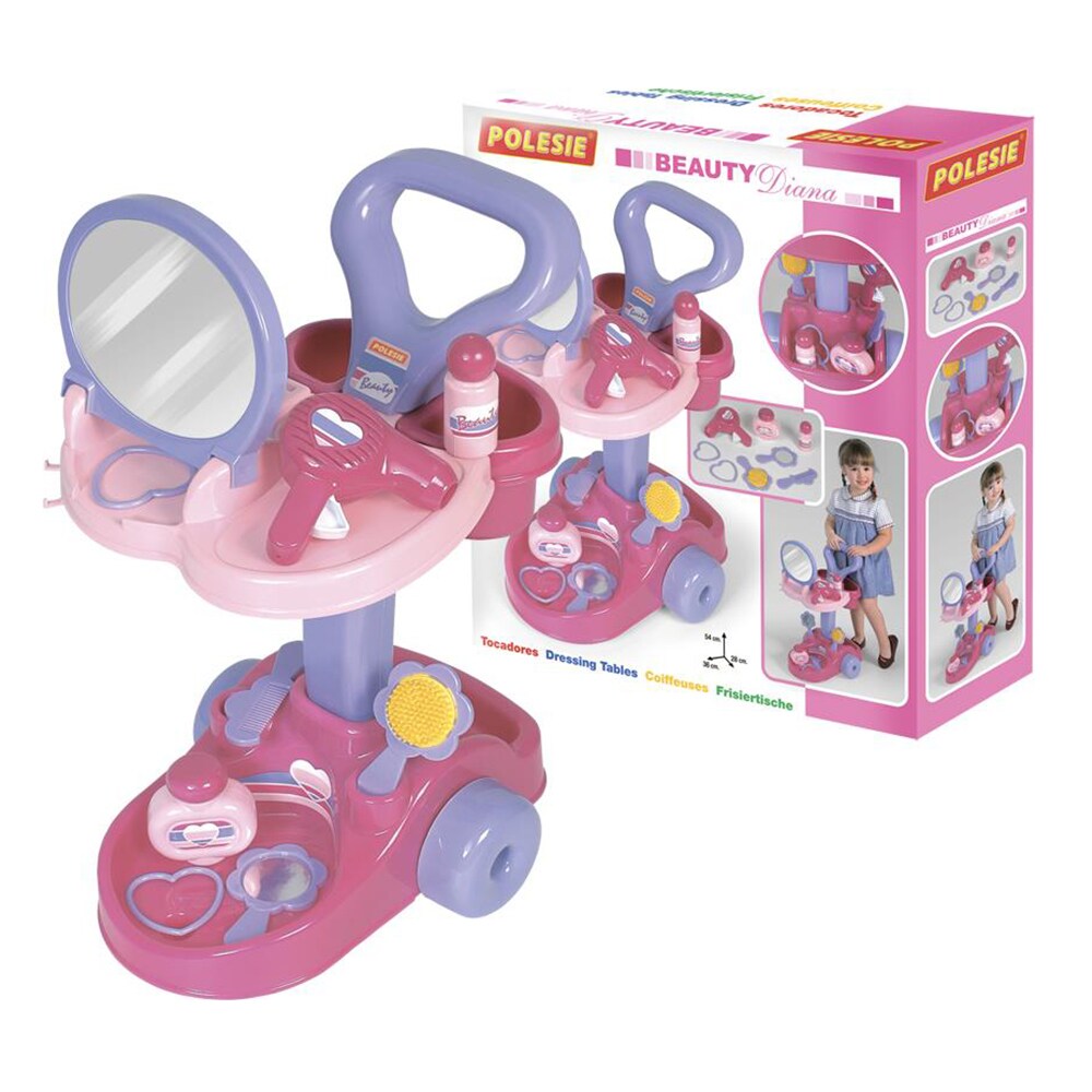 Polesie Kinder Friseursalon-Wagen, 36629 mit Spiegel, Kamm, Föhn, Parfum, Bürste