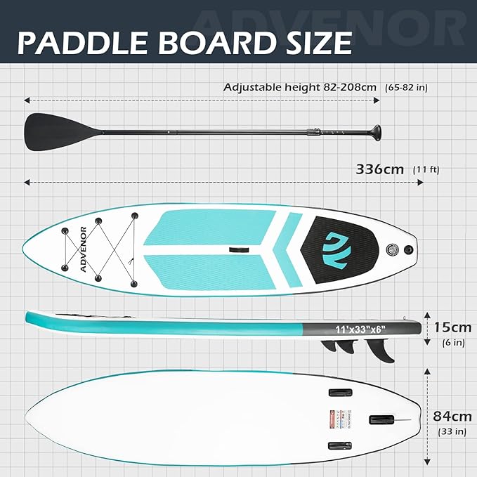 ADVENOR Paddle Board 11'x33 x6 Extra Wide Inflatable Stand Up Paddle Board with Adjustable Paddle,Backpack,Waterproof Bag,Leash,and Hand Pump,Repair Kit