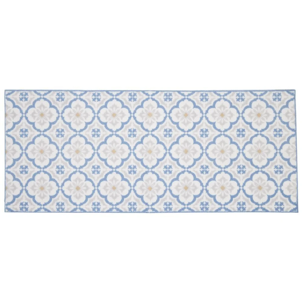 Tapis de cuisine imprimé carreau de ciment bleu et blanc 120x50cm