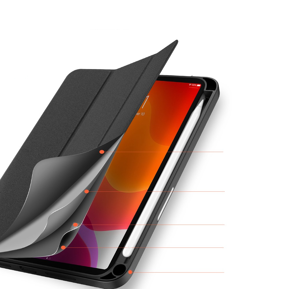 iPad Mini 7 (2024) / Mini 6 (2021) Tasche Smart Cover Hülle Stoff Design mit Apple Pencil Halterung - Schwarz