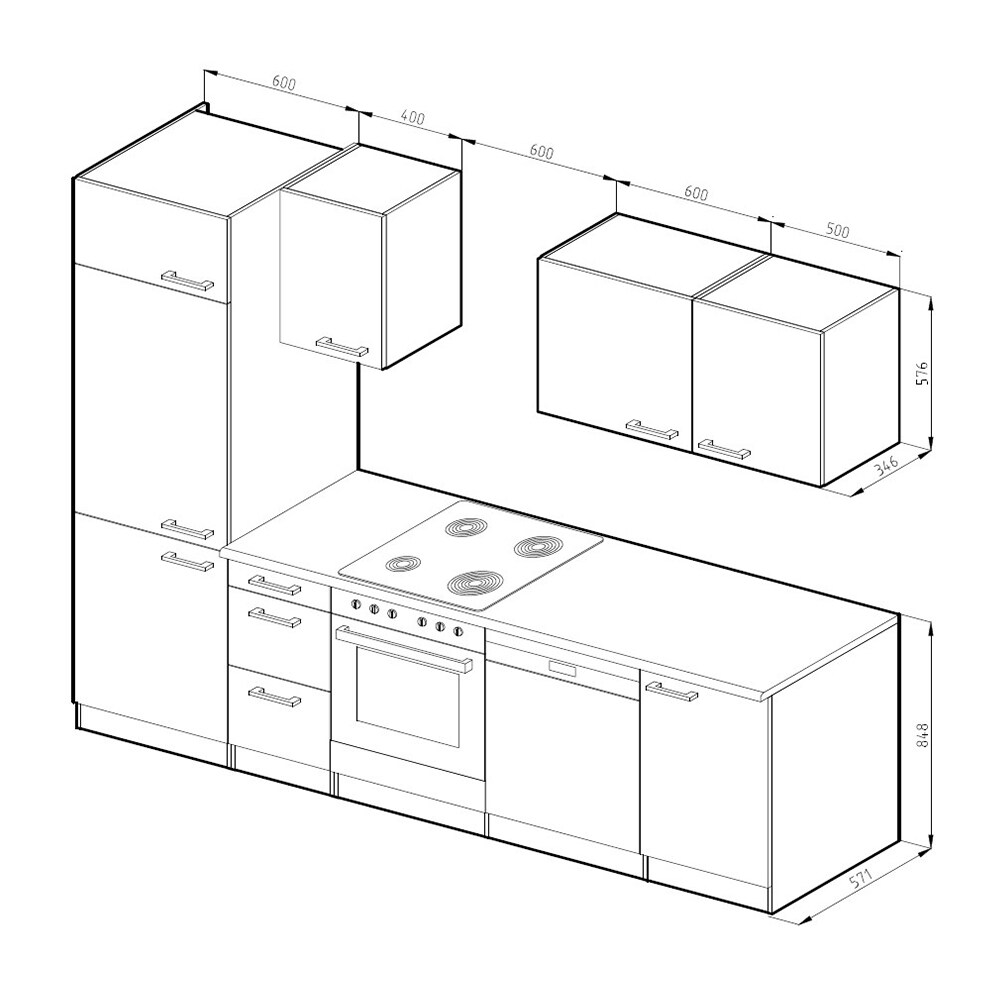 Vicco Küche 270 cm Küchenzeile Küchenblock Einbauküche Weiß Hochglanz