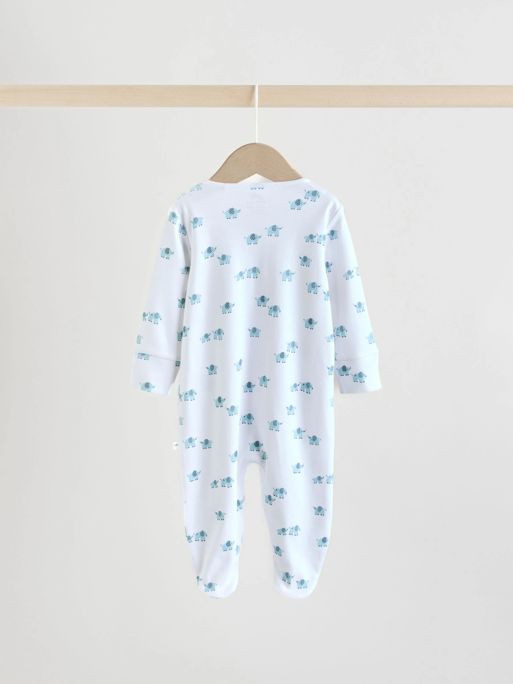 Blauw - Baby Linear Elephant Sleepsuits 3 Pack (0-2yrs)