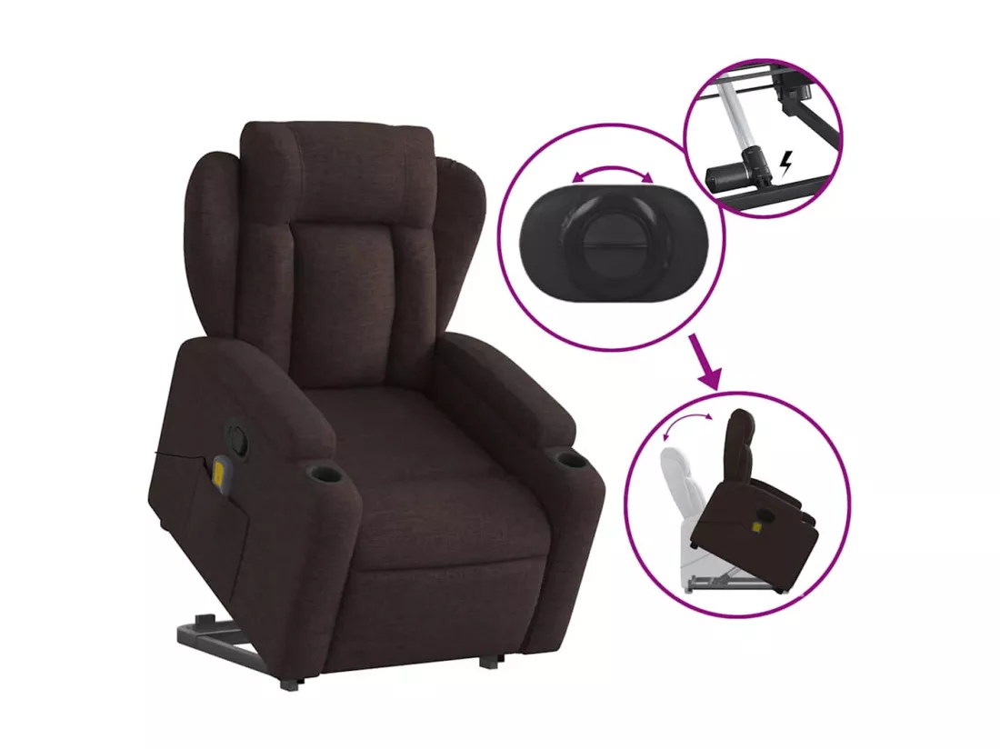 Fauteuil inclinable massant Marron foncé Tissu
